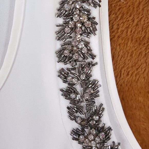 ASTR Womens Top Medium White Pullover Tank Sheer Rhinestone Beaded Sleeveless - Picture 2 of 8